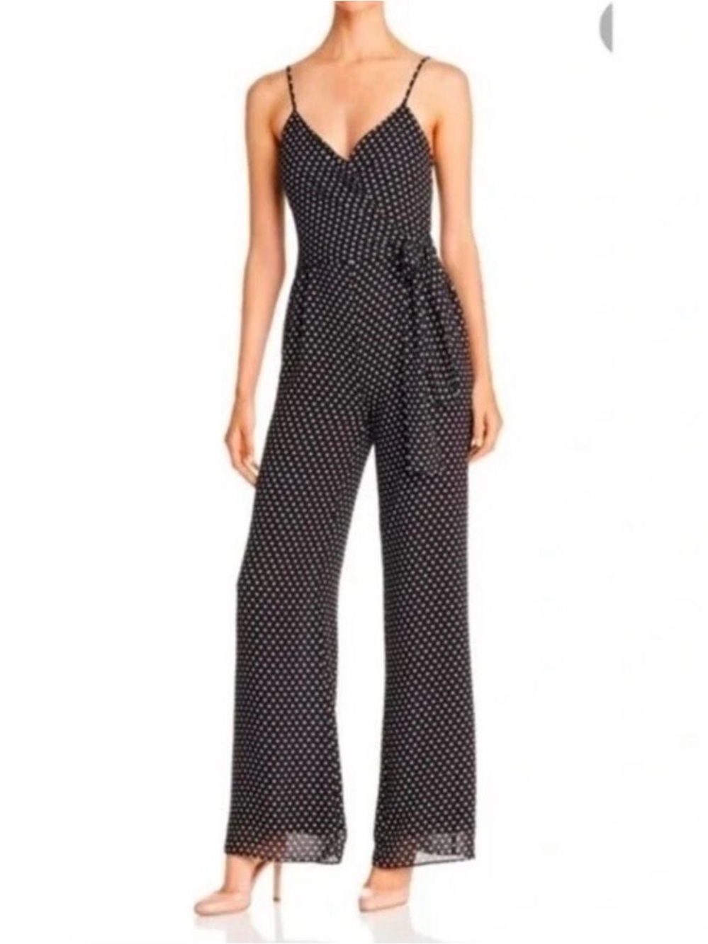 Michael Kors navy gold jumpsuit S circle print wrap look wide leg Flowy Party